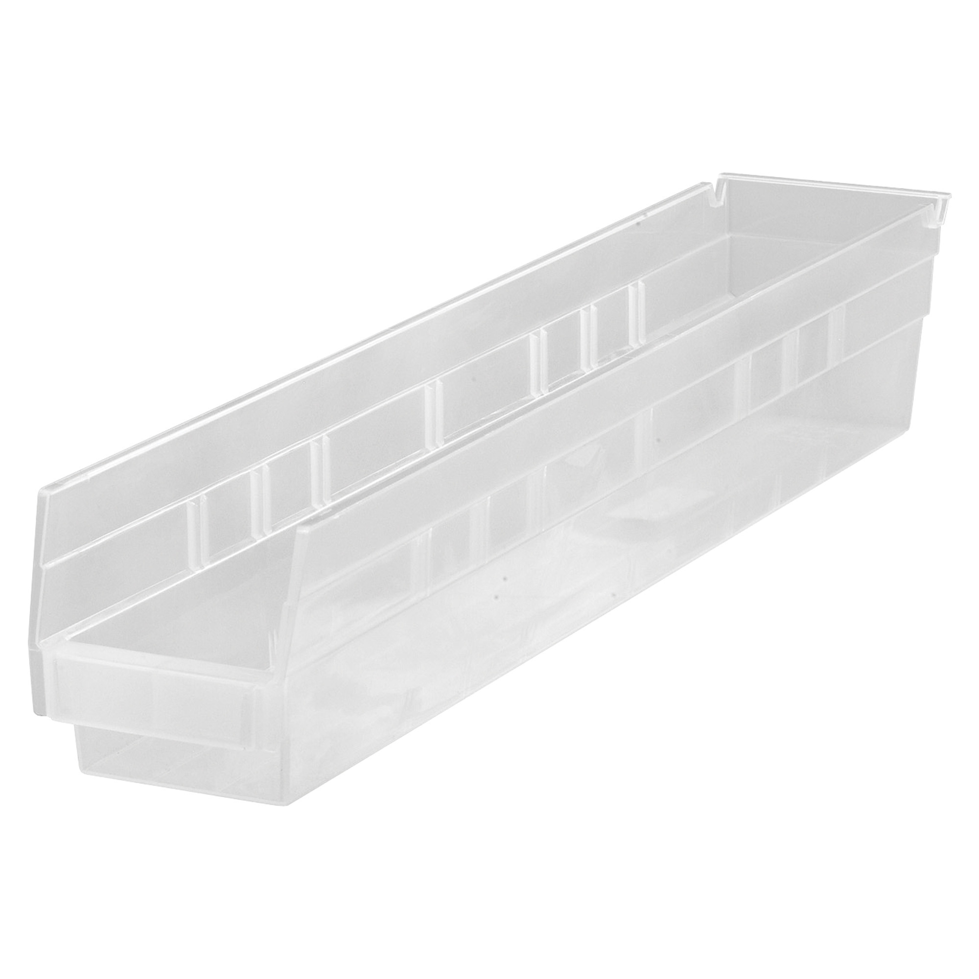 Quantum Storage Shelf Bin, 23 5/8in. x 4 1/8in. x 4in., Clear, Carton of 16, Model# QSB105CLCS